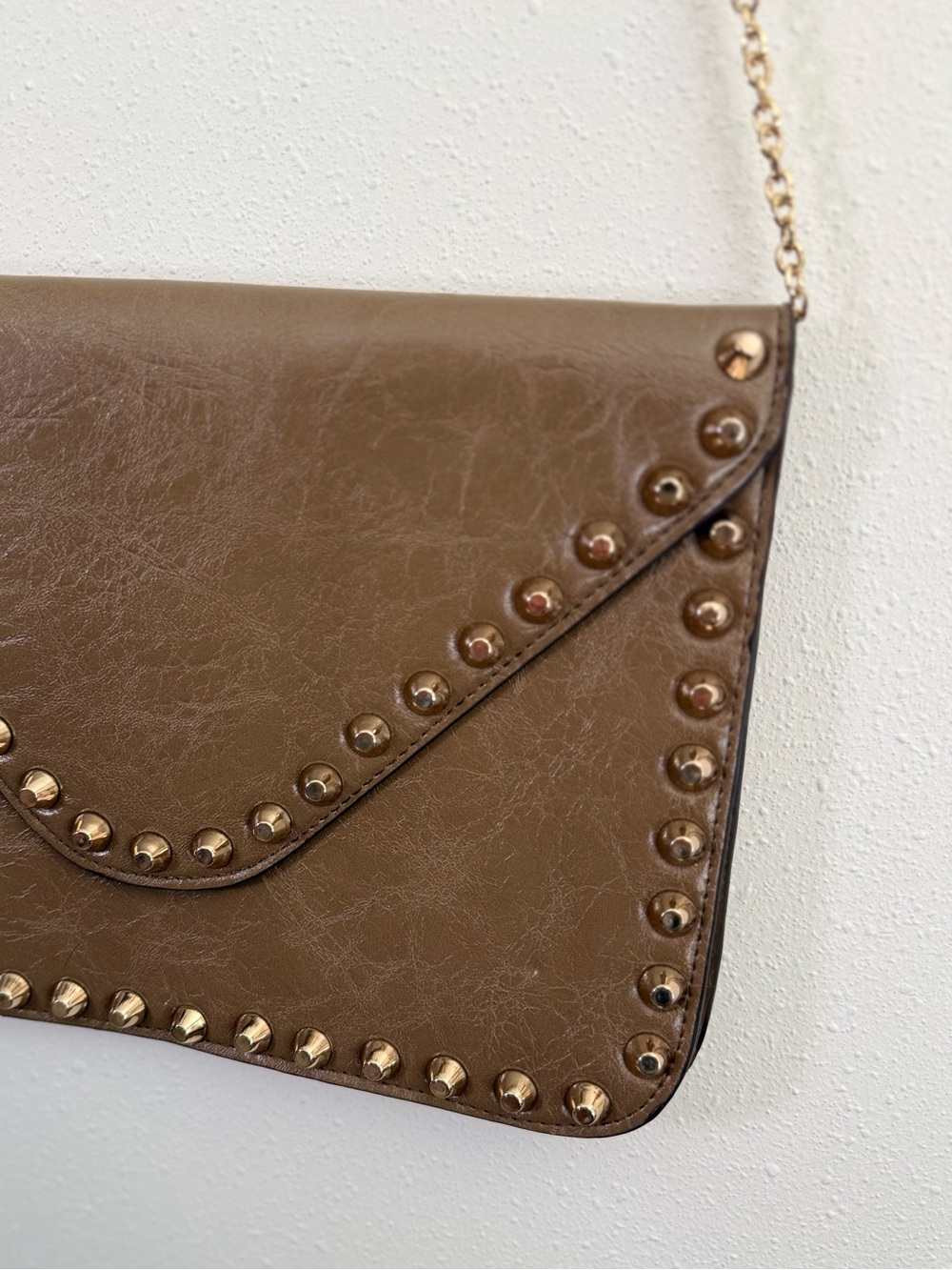 Urban Expressions Brown Studded Envelope Clutch Crossbody Vegan Leather
